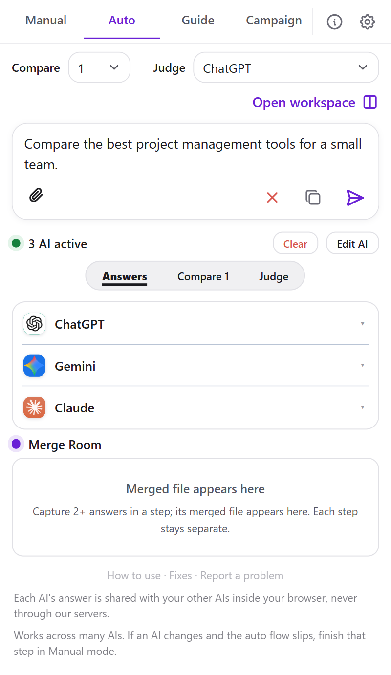 Auto Audit mode with compare and judge steps